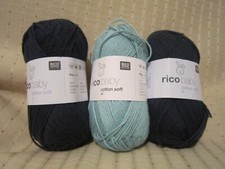 3 x 50g - Rico Baby Soft Cotton & Acrylic DK - 2 x Navy / 1 x Turquoise