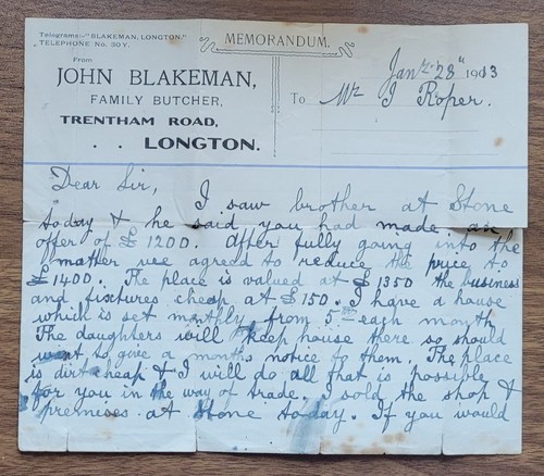 1913 john blakeman - 1913, memorandum