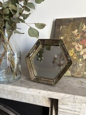 Beautiful Vintage Tabletop Hexagonal Mirror With Leaf Motif 19cmx 22cm 
