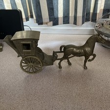 Vintage Old Antique Solid BRASS Horse closed carriage pulling cart Olde English 
