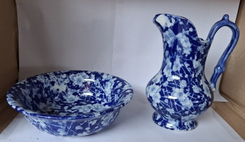 Blue white floral wash - floral, jug