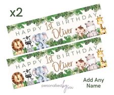 2x Personalised WILD SAFARI ANIMALS Birthday Banner LARGE Kids Party Poster