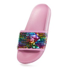Girls Pool Sliders Rainbow Pink Sequin Beach Sandals Flip-Flops