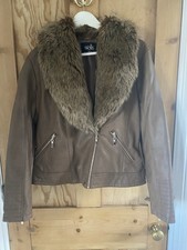 Jacket Faux Leather Tan Fur Collar - 14