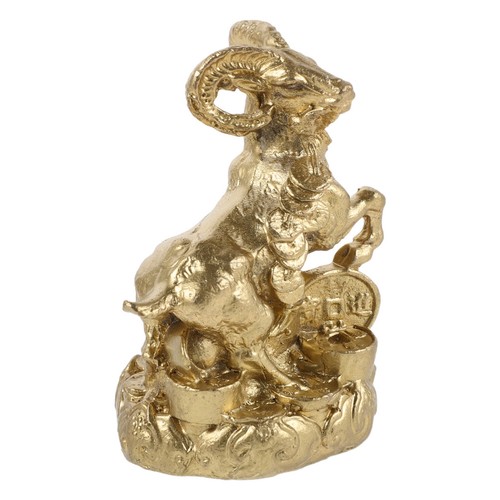 Miniature brass goat statue - brass,