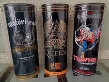 Motorhead, Queen, Iron Maiden, Beer Tins. Empty.