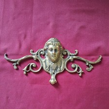 Solid Brass Ornamental Figure Head Scroll Surround Vintage 22 x 10cm