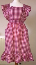 Frilly 'Red Gingham' Vintage Style Bib Apron/Pinny (24" loop waistband).