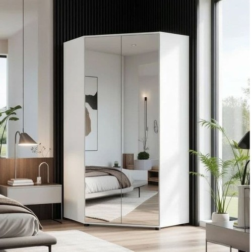 Corner wardrobe white mirrored - wardrobe,