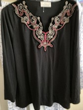SIZE 26 ANN HARVEY LONG SLEEVE TOP WITH EMBRROIDERY AT NECKLINE