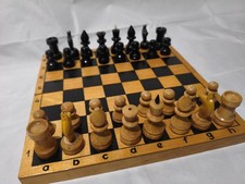 Soviet Wooden Chess Set – Lacquered Pieces + Folding Board – USSR