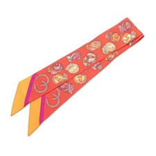 Hermes Hermès Twilly JOCKEY equestrian hat motif scarf/muffler in red and orange
