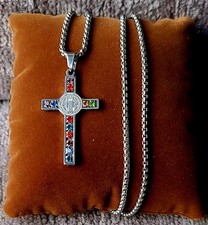 Crucifix Cross Stainless steel crystal 60cm necklace Pendant & Gift bag 🇬🇧 