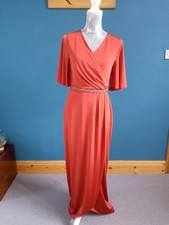 LOVELY JENNY PACKHAM EVENING DRESS 12 BURNT ORANGE JEWEL WAIST LONG OCCASION