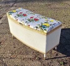 Vintage White Lloyd Loom Style Ottoman Linen Blanket Storage Box Retro 1960s 