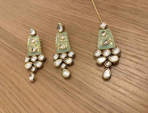 Mint green kundan earrings - mint,
