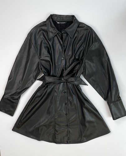 Zara black faux leather belted - faux,