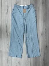Boden Westbourne Wool Mix Trousers Blue Herringbone, Wide Leg, Size 14R