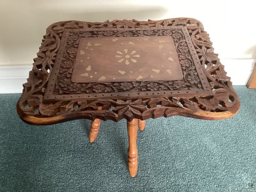 Small wood carved brass - wood, inlaid