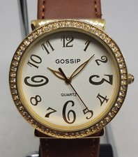Gossip Watch Ladies Gold Plated Quartz Faux Diamond Bezel New Battery