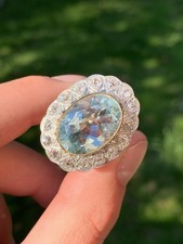 10ct Aquamarine 1.60ct Diamond Incredible Large Antique Cluster Ring 9 Grams