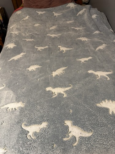 Dinosaur gray and white - white, fleece