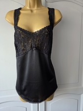 LADIES VTG M&S BLACK SILKY POLYESTER/POLYAMIDE CAMISOLE TOP SIZE 22