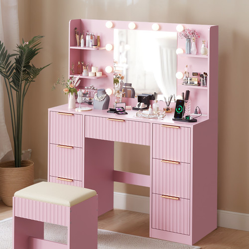 Fluted makeup vanity desk with - fluted,