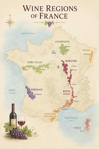 Wine regions france map - regions, of