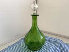 (A391) Vintage Green glass decanter with clear glass stopper - used.