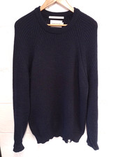 Peregrine English Made navy blue ribbed chunky knit wool jumper L/42"-44"chest