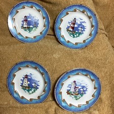 Vintage Fitz & Floyd Omnibus Shore Lights Salad/Dessert Plates Nautical Set of 4