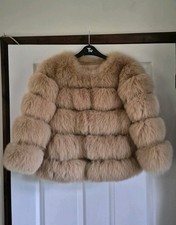 Beige Real Fox Fur Coat - Size