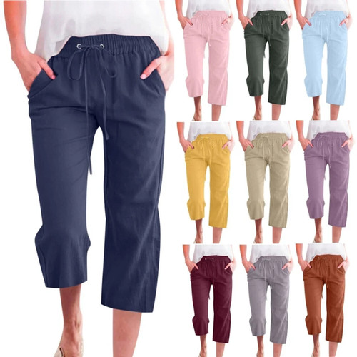 Ladies linen length pants - linen,
