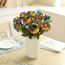 Laelfe 12 Pcs Rainbow Roses Artificial Flowers, 53 Cm Single Long Stem Faux S...