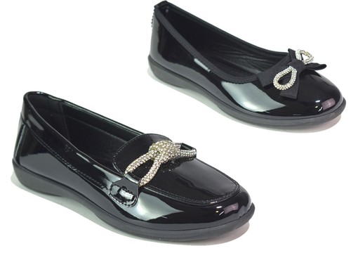 Girls diamante bow black shoes - diamante,