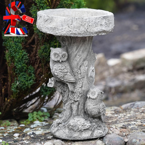Owl stone bird bath garden - stone,