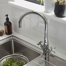 Kitchen Filbert Tap Cross Twin Lever Chrome Replaceable Aerator Faucet
