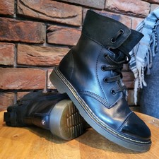 Dr Doc  Martens Aimilita  Faux Fur linef Black Leather Zip Boots Uk 2.5 Eu 35.5