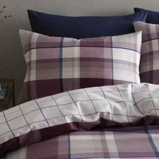 Catherine Lansfield Pair of Brushed Cotton Check Tartan Pillowcases Purple Plum