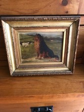 beautiful signed original antique painting of a collie dog