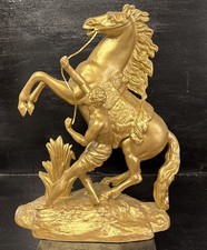 Spectacular Antique Enormous Gilt Spelter Figurine Of A Horse & Rider 15.5” High