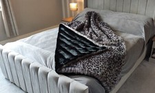 Grey Leopard With Black Faux Fur Lining - High Quality Super Deluxe Throw