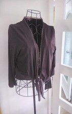 PHASE EIGHT Brown Bolero Shrug UK 18 Stretchy Sequin Tie Front Cardigan Top