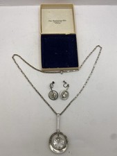 VINTAGE 1968 SILVER NECKLACE & EARRING SET SWEDISH MAKER GK GEORG KAPLAN BOXED
