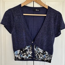 Jane Norman Dark Blue Embellished Evening Bolero Cover Up Cardigan Shrug UK 14