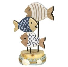3 Wooden Round Fish Ornament