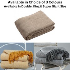 Cotton Throws for Sofas Armchair Bedspread Settees Throw In Beige Yellow OR Grey