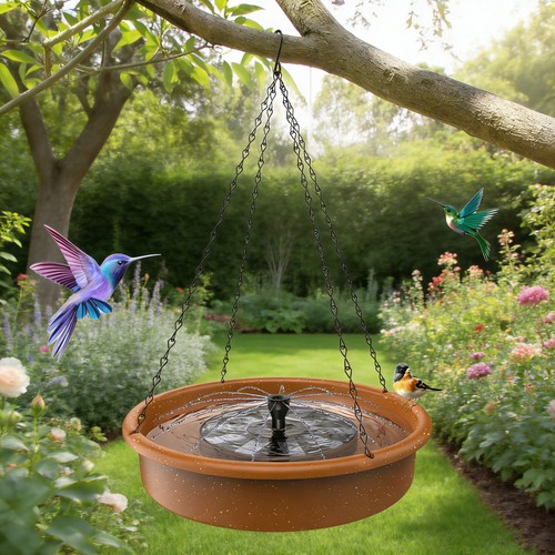 Hanging bird bath solar - 12",