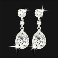 Silver Crystal Rhinestone Big Long Drop Dangle Diamante Bridal Wedding Earrings